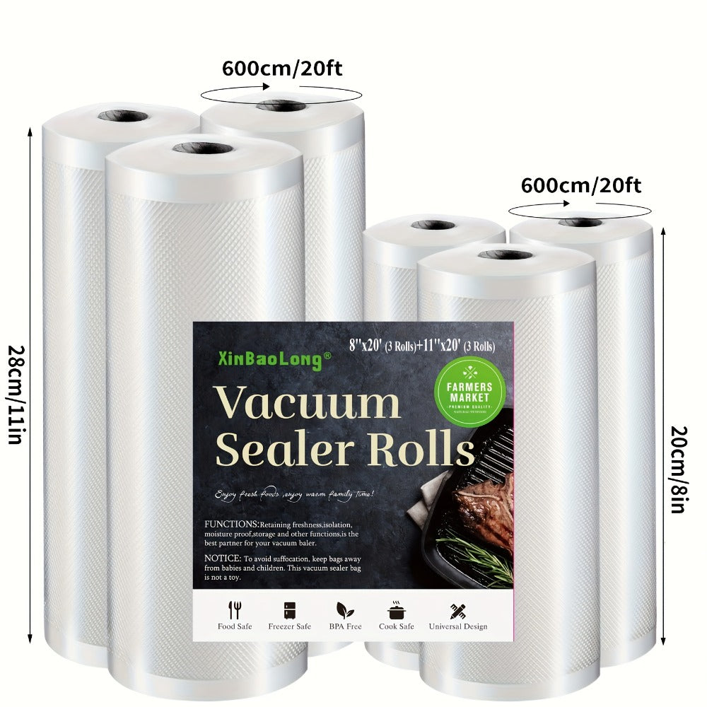 Vacuum Sealer Bags Rolls BPA-Free Diamond Textured Food Saver Bags for Vacuum Sealer Machine - Commercial Grade Vacuum Storage Bags for Food Preservation, Kitchen & Restaurant Use, 6-Pack Combo