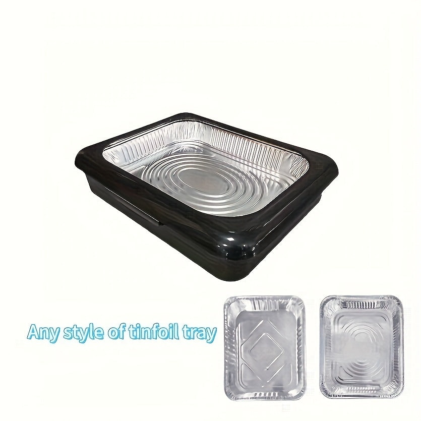Aluminum Foil Tray with Lid - 2-in-1 Stackable BBQ Salad Serving Container for Picnic Party Kitchen, Rectangular Disposable Food Tray Black White Red