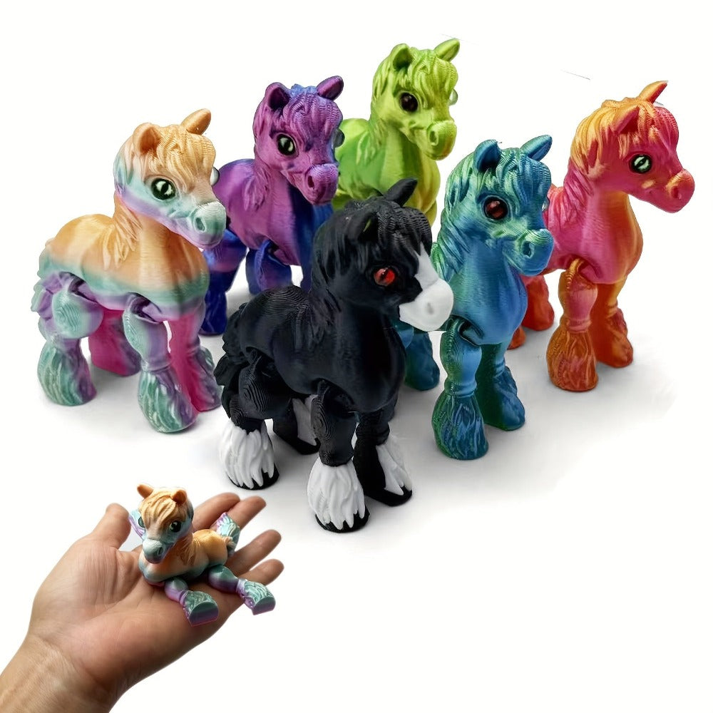 3D Printed Horse Figurines Set of 6 - Articulated Movable Joints Collectible Animal Statue Desktop Sculpture Home Office Decor Gift