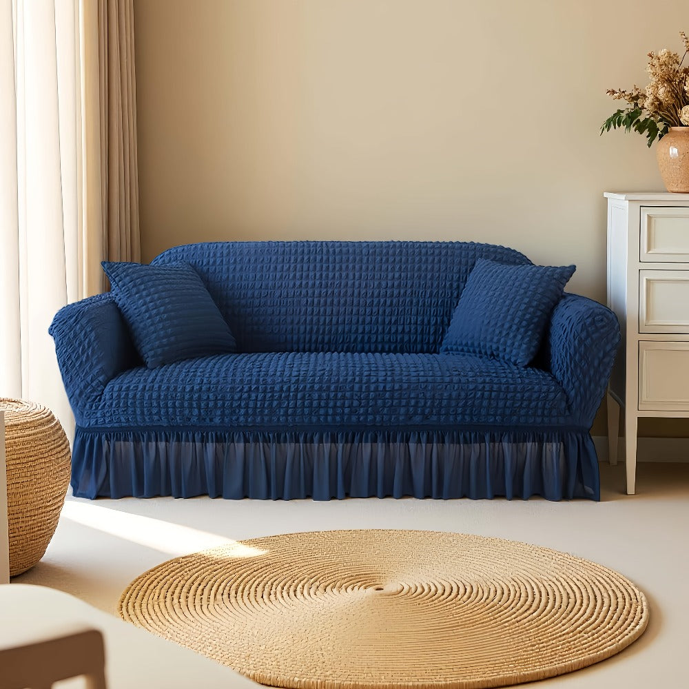 Stretch Seersucker Sofa Cover Solid Color Elastic Band Closure Machine Washable Slipcover for Armchair Loveseat 1 2 3 4 Seater - 8 Colors Home Wedding Decor