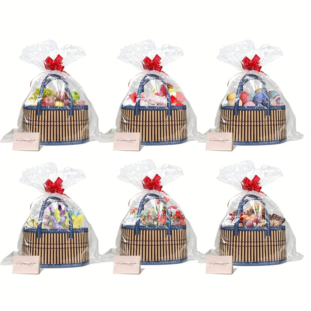 Bamboo Storage Baskets 6-Pack | Gift Wrap Organizer, Easter Egg Basket, Picnic Camping Basket, Craft Sewing Storage, Wedding Favor Box, Flower Girl Basket, Christmas Thanksgiving Holiday Basket Set