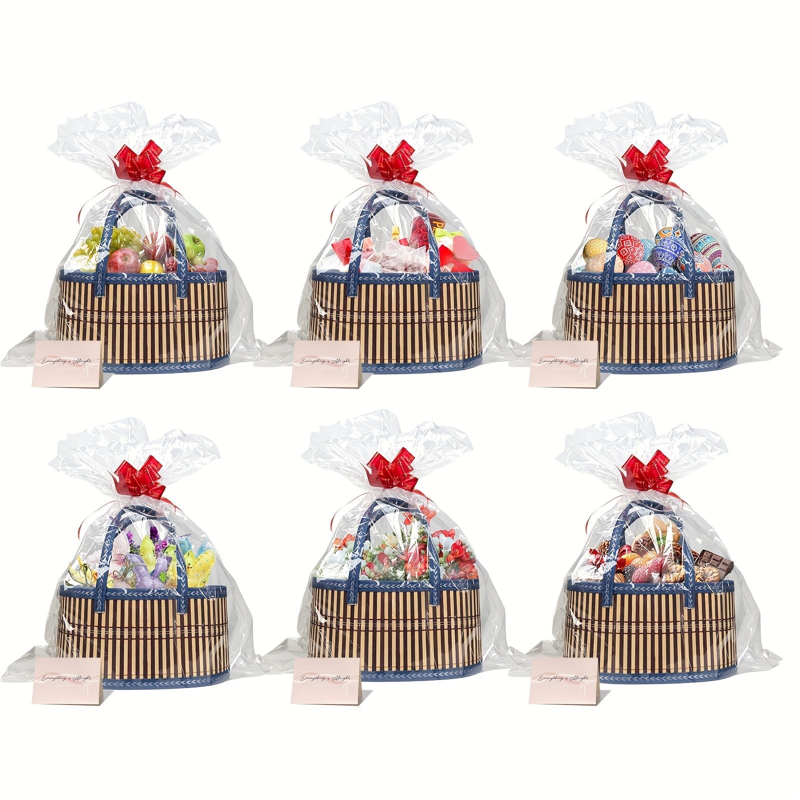 Bamboo Storage Baskets 6-Pack | Gift Wrap Organizer, Easter Egg Basket, Picnic Camping Basket, Craft Sewing Storage, Wedding Favor Box, Flower Girl Basket, Christmas Thanksgiving Holiday Basket Set
