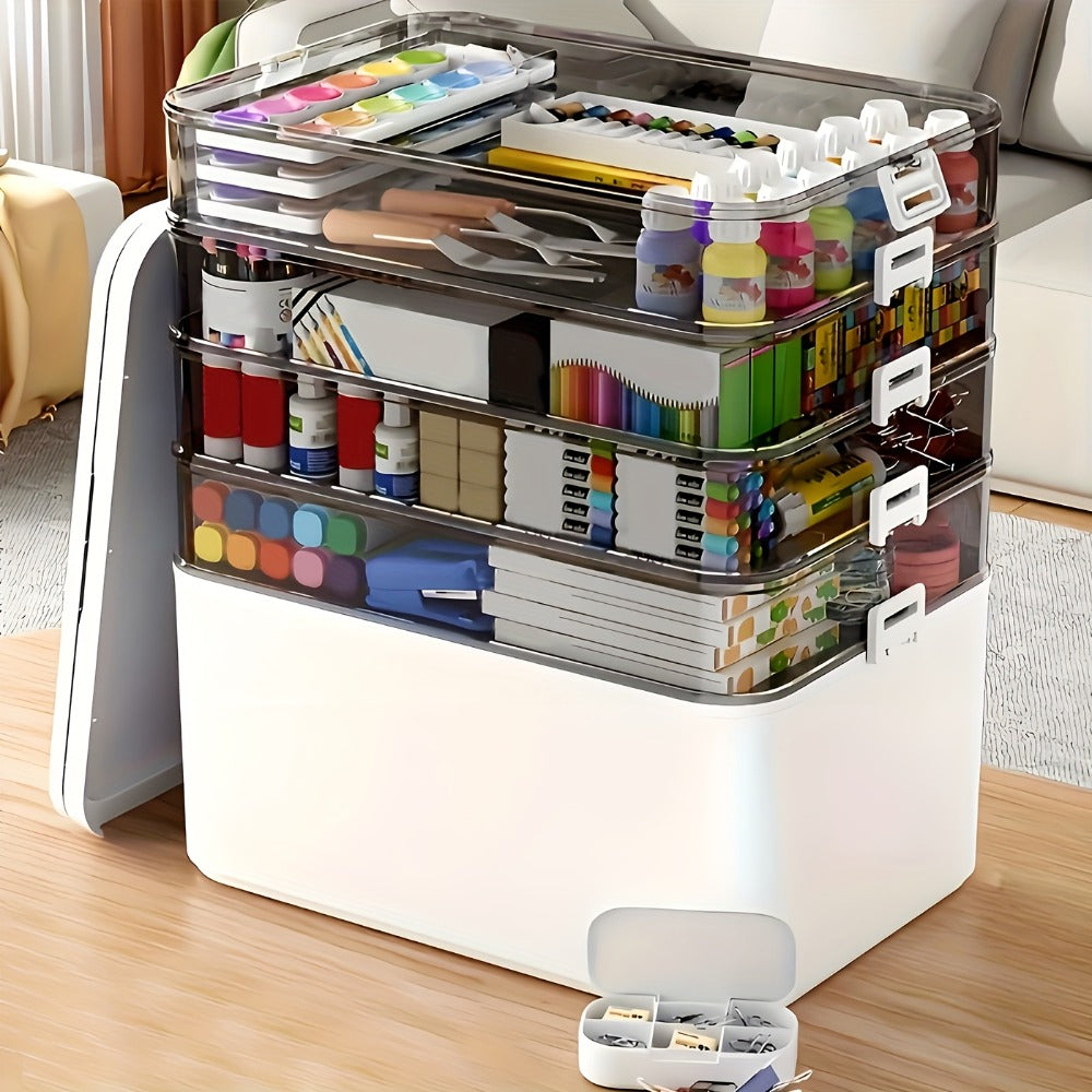 5-Tier Stackable Storage Box with Lids | Large Capacity Transparent Organizer with Handle for Home & Travel - Pill Box, Craft, Sewing, Cosmetics, Office & Bathroom Supplies, Easy to Clean, 30x16.5x31cm