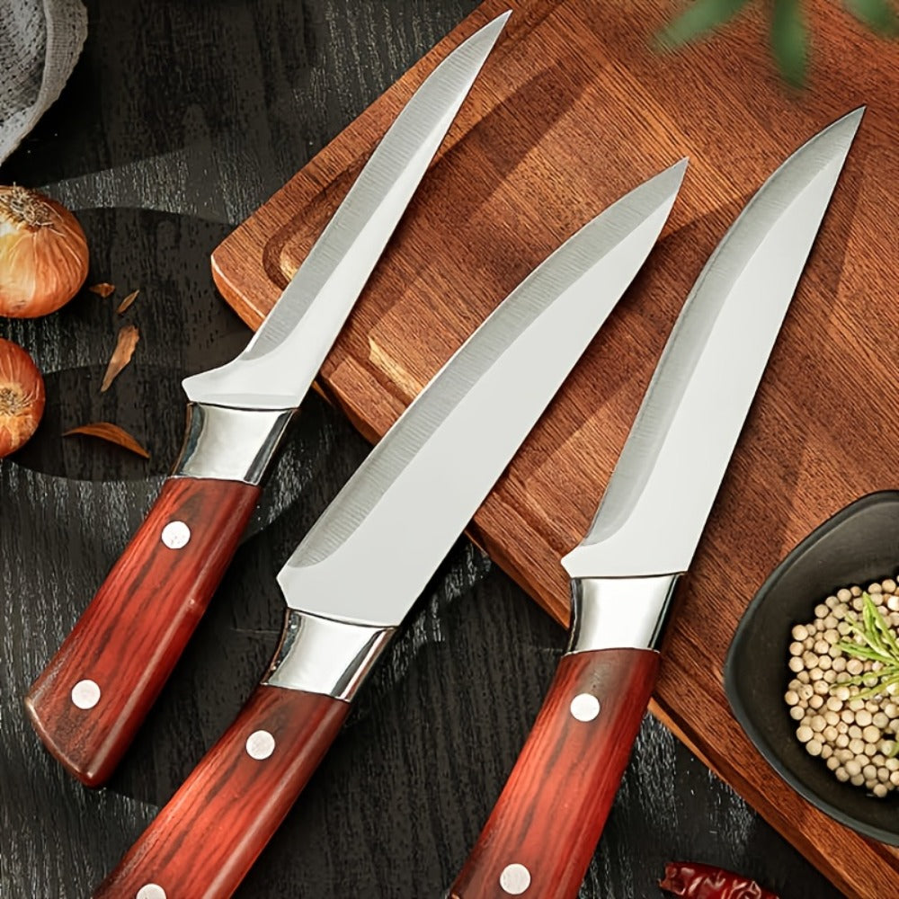 Kitchen Knife Set 3-Piece Hand Forged Stainless Steel Chef Knives with Boning Fillet & Carving Blades ¨C Professional Butcher Set for Meat Cutting BBQ Father's Day Gift