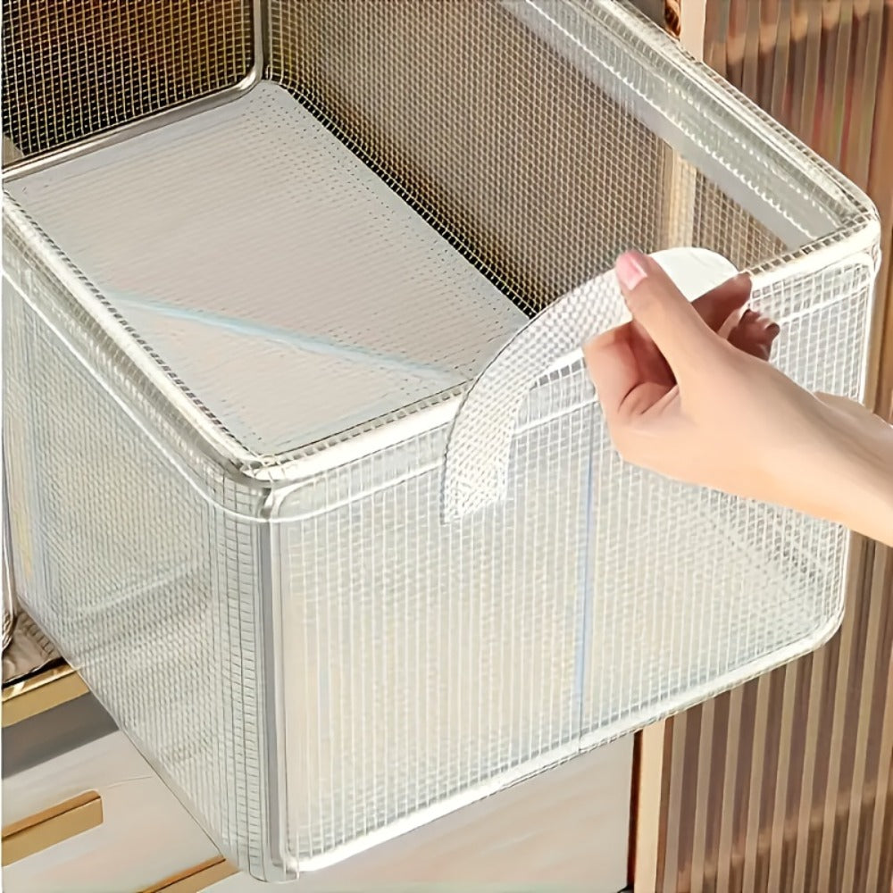 6pcs Foldable Storage Box with Steel Frame ¨C Transparent PVC Stackable Organizer for Clothes, Blankets & Cosmetics | Waterproof Under Bed Storage