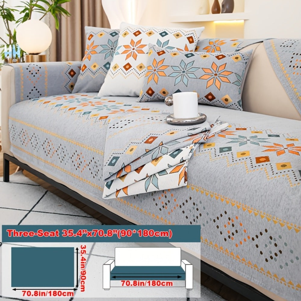 Chenille Sofa Cover Bohemian Style Jacquard Knit Anti-Slip Pet Friendly All Season Sofa Mat Protector - Single 2 3 4 Seater Armrest Backrest Pillow Case Grey White Yellow