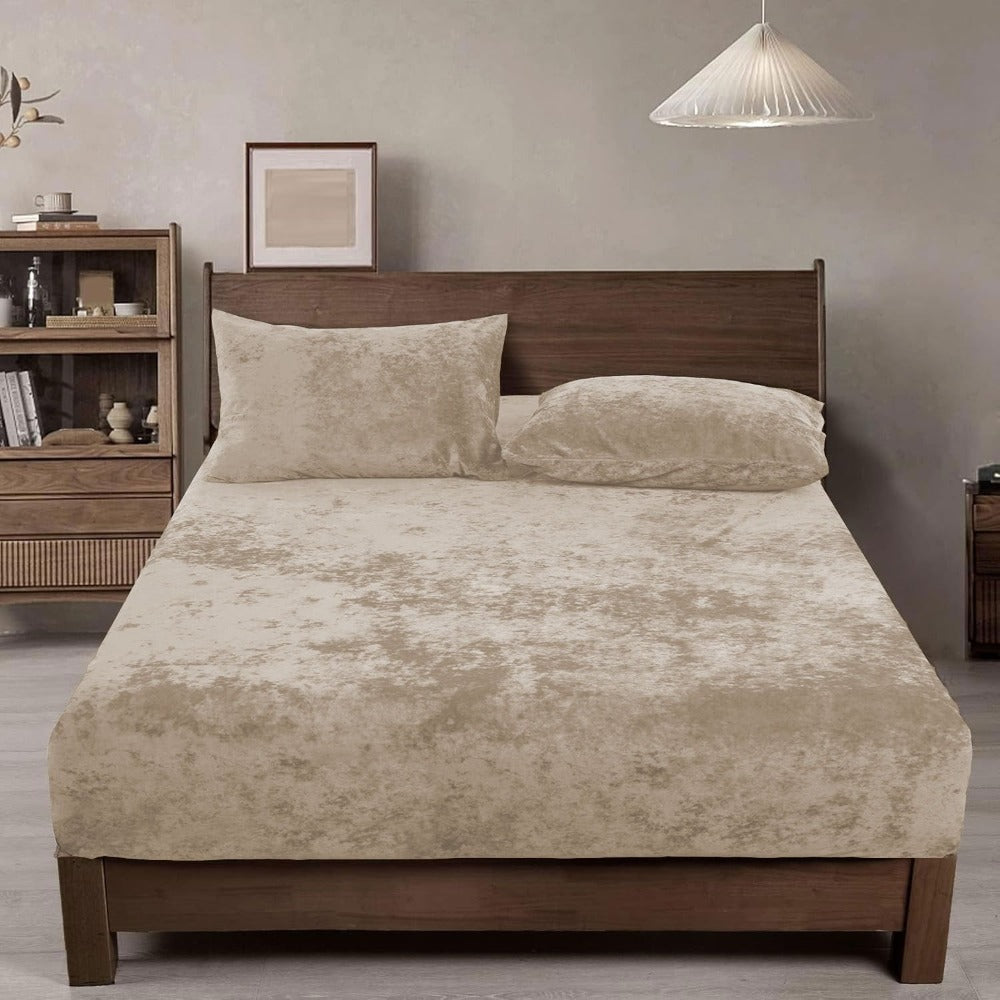 Double-Sided Velvet Sheet Set ¨C Soft Warm Milk Velvet & Suede Fitted Sheet with Pillowcases All Seasons Twin Full Queen King