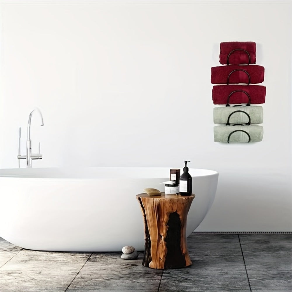 Wall Mounted Towel Rack with Hooks 6pcs Iron Hanging Rack Set Multi-Layer Wall Storage Organizer for Bathroom, Bedroom & Kitchen ¨C Easy Install, Clothes & Towel Hanger