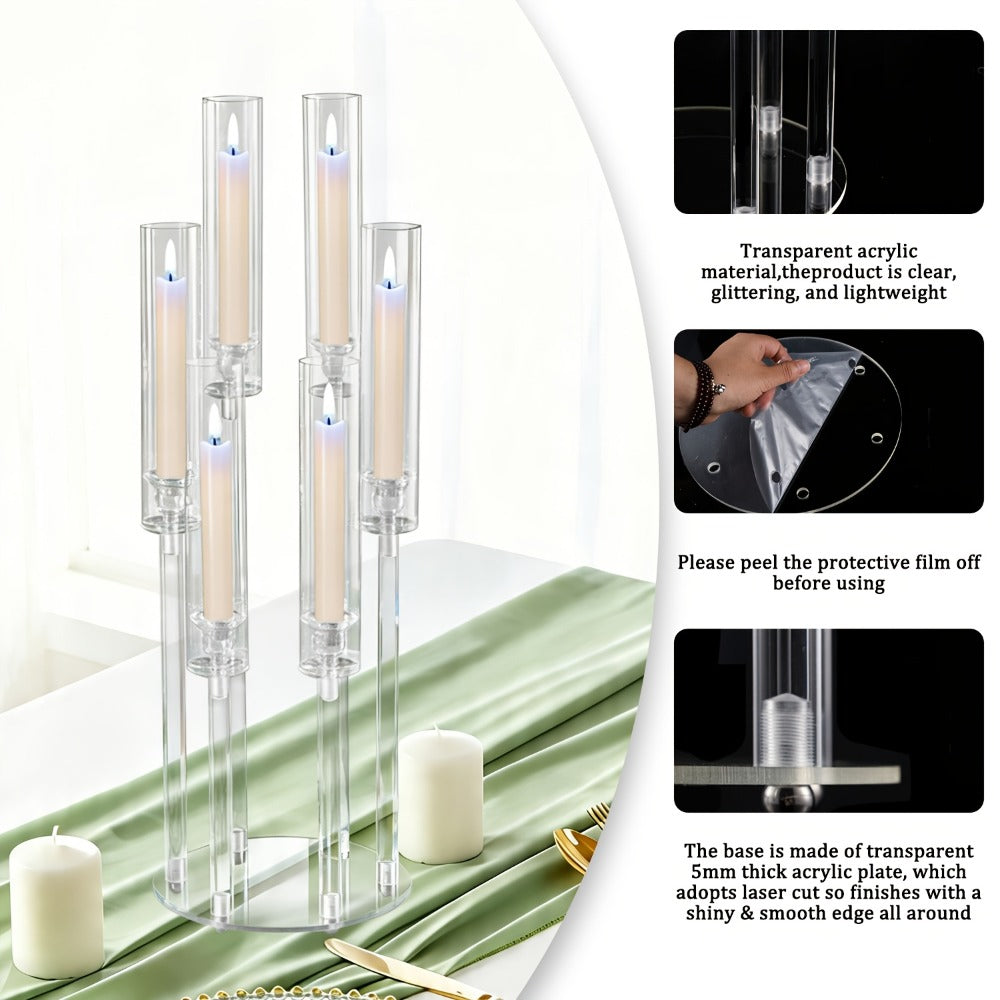 Acrylic Candelabra 6-Arm Candlestick Holder 26.8 Inch Clear Crystal Candle Holders Bulk for Wedding Table Centerpieces, Party Home Decoration, Valentine's Day Anniversary Christmas