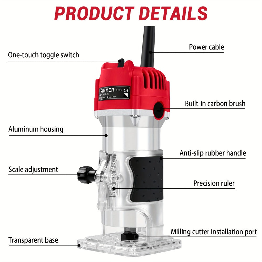 Wood Router 800W Compact Electric Router Tool - 30000 RPM with 15pcs 1/4¡± Router Bits for Woodworking, Trimming, Carving & Engraving