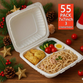 Disposable Food Containers Take Out Boxes with Lids - 7¡± 8¡± 9¡± Plastic Clamshell Meal Prep Containers BPA Free 1 & 3 Compartment Heavy Duty Reusable White
