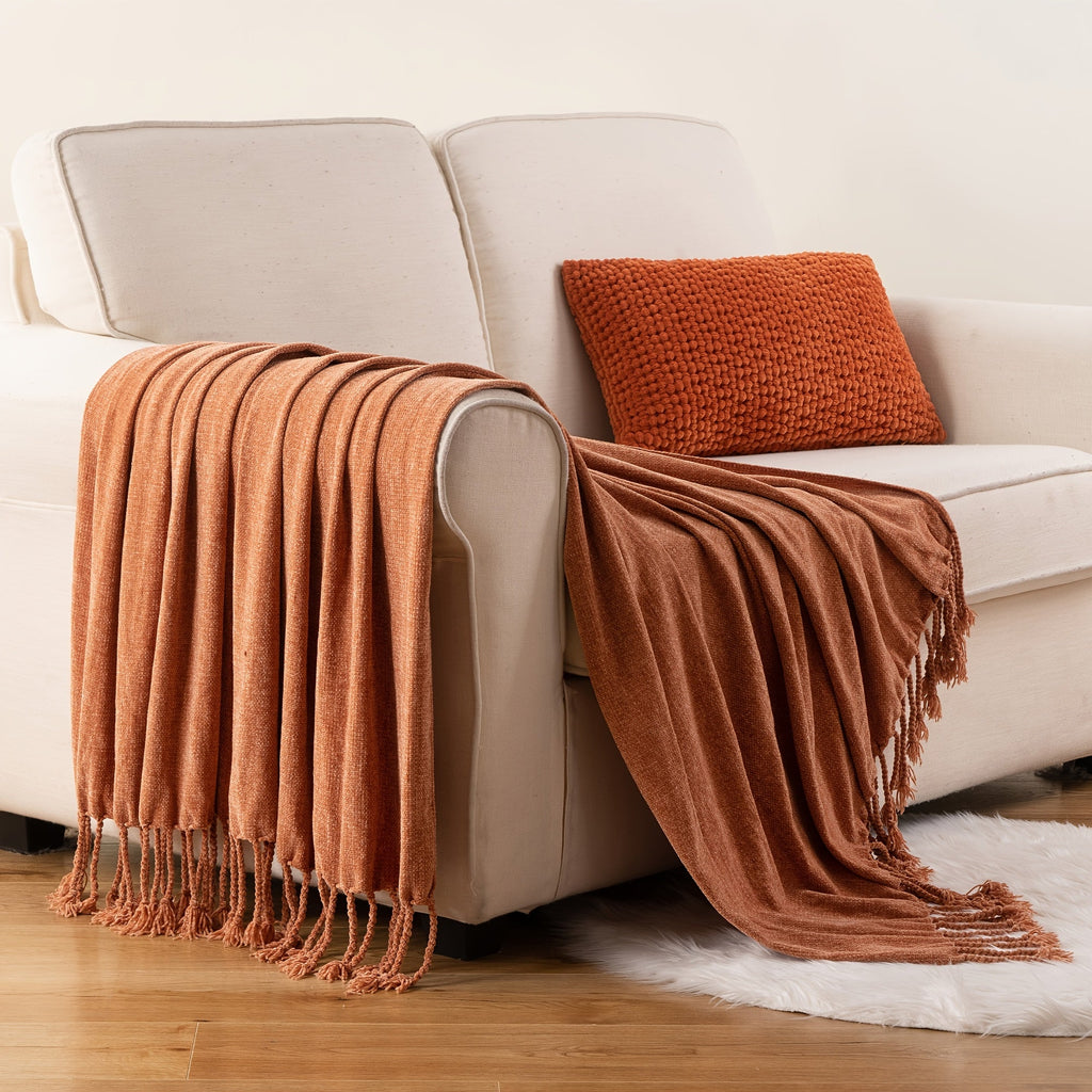 Chenille Fringe Throw Blanket ¨C 180-200gsm Velvety Soft Decorative Throw for Sofa & Couch, Home Decor, 50¡±¡Á60¡±, 17 Colors