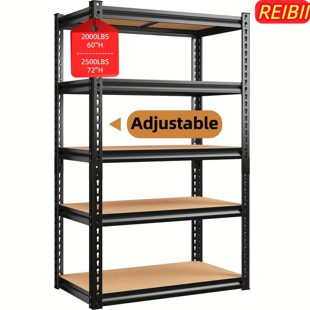 5-Tier Heavy Duty Garage Shelving Unit 2000LBS ¨C Metal & Wood Storage Shelves, Adjustable Utility Rack for Garage, Basement, Pantry, Warehouse, Kitchen & Office, Tool-Free Assembly, Black
