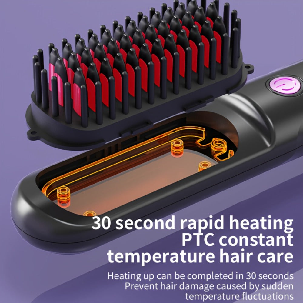 Wireless Hair Straightener Comb - Portable Cordless Straightening Brush with 3-Min Fast Heat, 3 Temp Settings 170-190¡ãC, Negative Ion Technology, 3D Comb Design, Lightweight Travel Hair Straightener