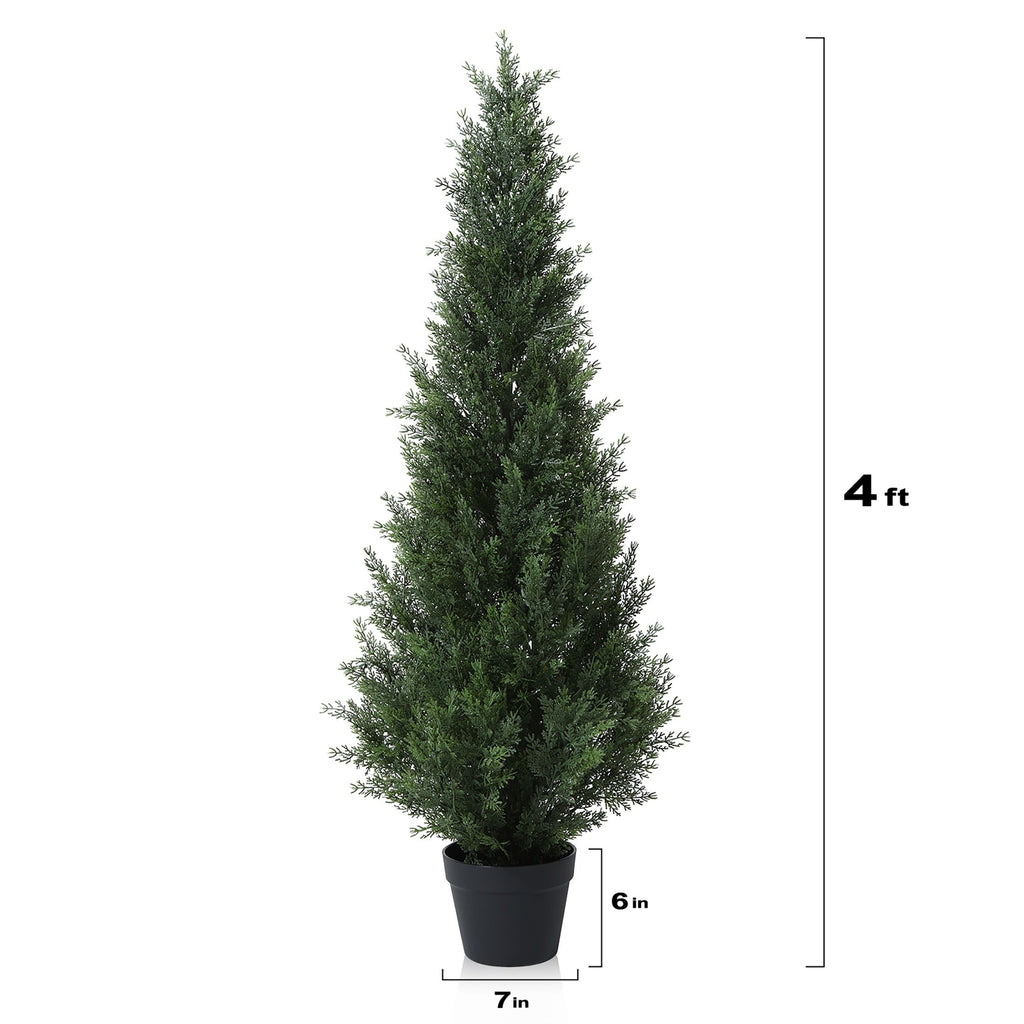 Artificial Topiary Cedar Tree Outdoor Indoor UV Resistant Fake Potted Plant Faux Pine Shrub Front Porch Patio Home Office Decor 3ft 4ft 5ft 1pc 2pcs