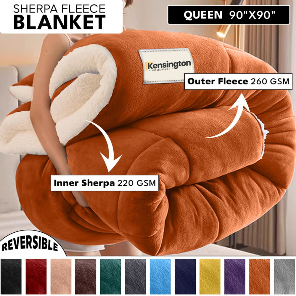 480GSM Sherpa Fleece Blanket ¨C Double-Sided Heavy Warm Throw for Couch, Bed & Travel, Reversible All Season, 13 Colors, 3 Sizes