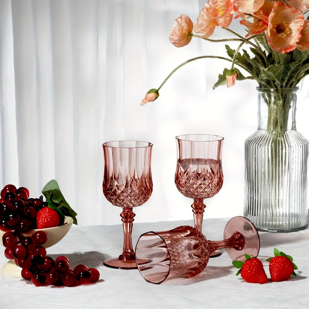 48pcs Shatterproof Plastic Wine & Champagne Glasses Set - 7oz Unbreakable Vintage Goblets Crystal Finish Reusable Cups for Parties Weddings Outdoor Events