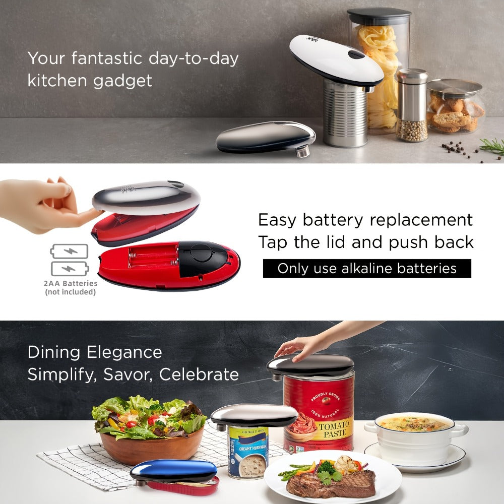 Electric Can Opener One Touch ¨C Automatic 360¡ã Rotation for All Can Sizes, Smooth Safe Edge, Battery Operated, Ideal for Seniors & Arthritic Hands, Kitchen Gadget
