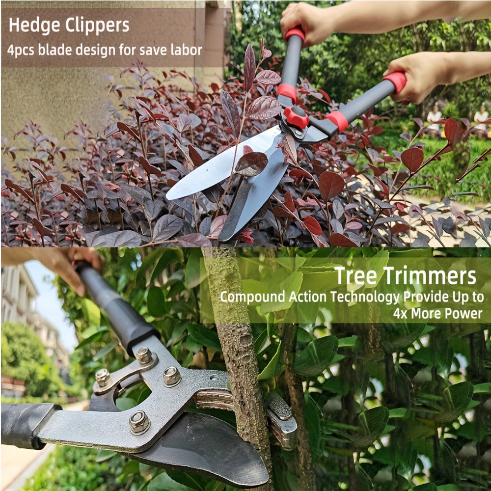 Garden Pruning Shears Set Loppers Hedge Shears & Hand Pruner Combo ¨C Heavy Duty Alloy Steel Branch Cutter Kit with Compound Action, Ergonomic Grip for Yard Lawn Tree Shrub Trimming Indoor Outdoor