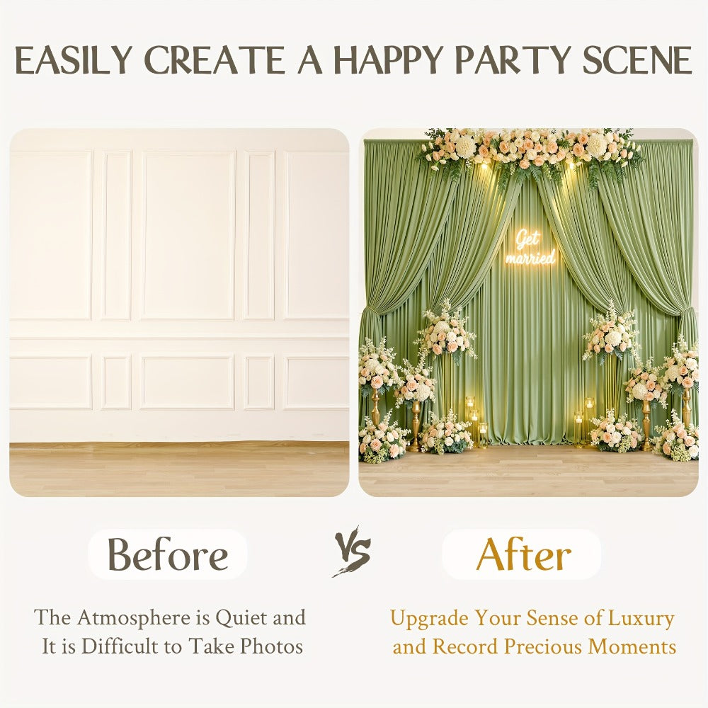 Blackout Backdrop Curtain 4 Pack 5x10 Ft - Heavyweight Nonwoven, Wrinkle-Resistant, Smooth Hanging for Wedding Birthday Baby Shower Party Photography Background Decoration