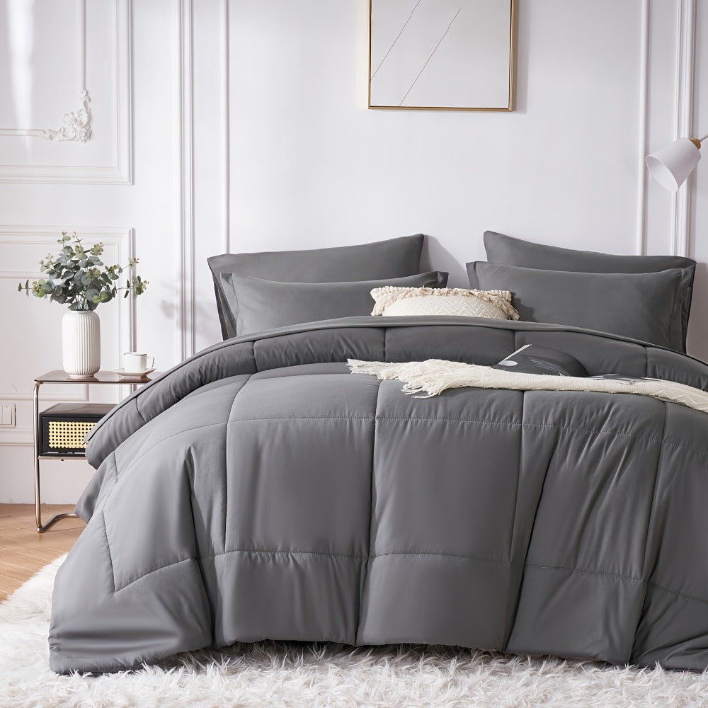 Comforter Set Soft Breathable Microfiber Bed in a Bag with Fitted Sheet Flat Sheet Pillowcases & Shams ¨C All Season Fluffy Checkered Bedding Set Twin Full Queen King