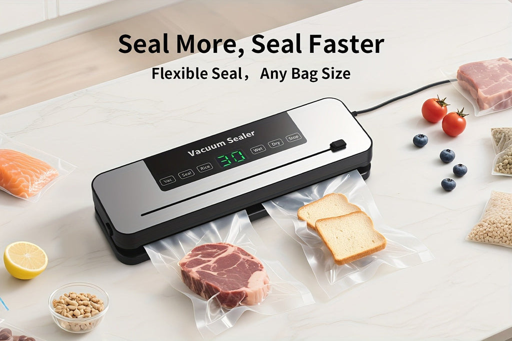 Vacuum Sealer Machine 6-in-1 Automatic Food Sealer 65Kpa Powerful Suction with Bags Cutter & Hose ¨C Sous Vide Compatible Food Storage Vacuum Sealer for Dry & Moist Foods