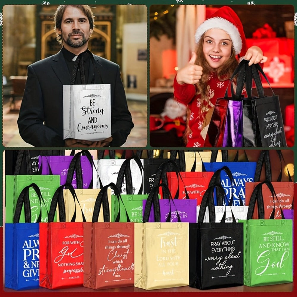 Christian Gift Bags Bulk 48pcs with Handles | Bible Verse Religious Gift Bags Medium Size | Reusable Church Bags for Father's Day, Baptism, Wedding, Party Favors, Church Visitors | Bright Mixed Colors