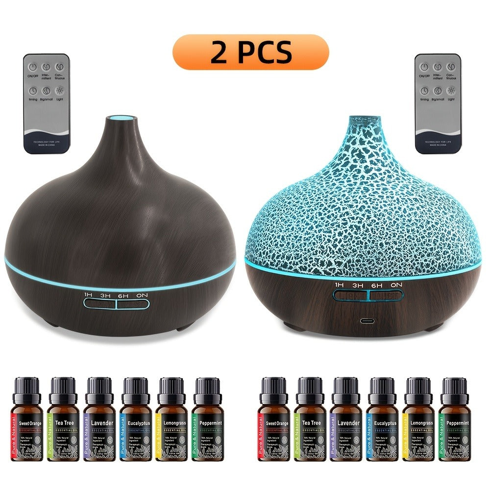 Essential Oil Diffuser 2 Pack 18.6oz Soundwave Technology Cool Mist Humidifier with Remote Control 7-Color LED Ultra Quiet Aromatherapy Gift Set with 12 Essential Oils