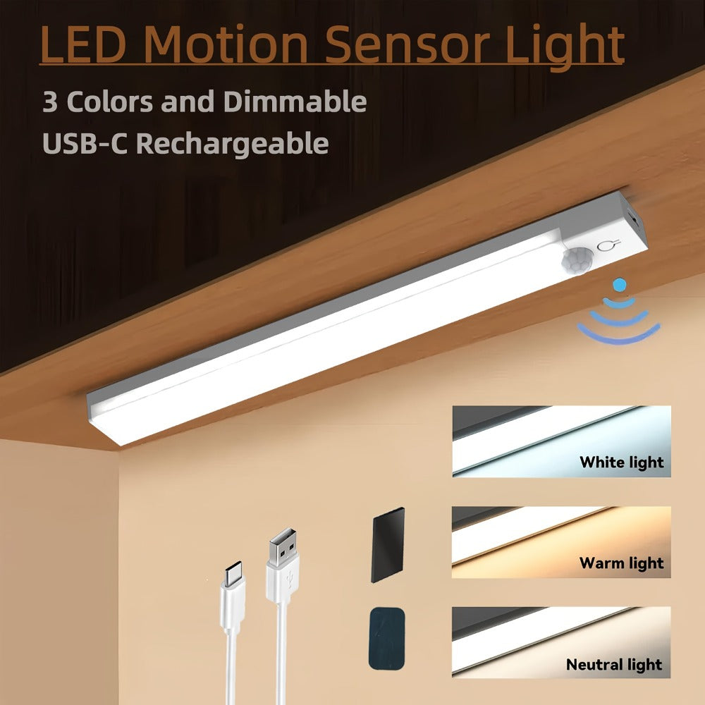 Motion Sensor Light 3 Pack USB Rechargeable LED Cabinet Light Dimmable 3 Color Temps Magnetic Base for Kitchen Closet Stairs Hallway Bedroom 7.87¡± 11.81¡±