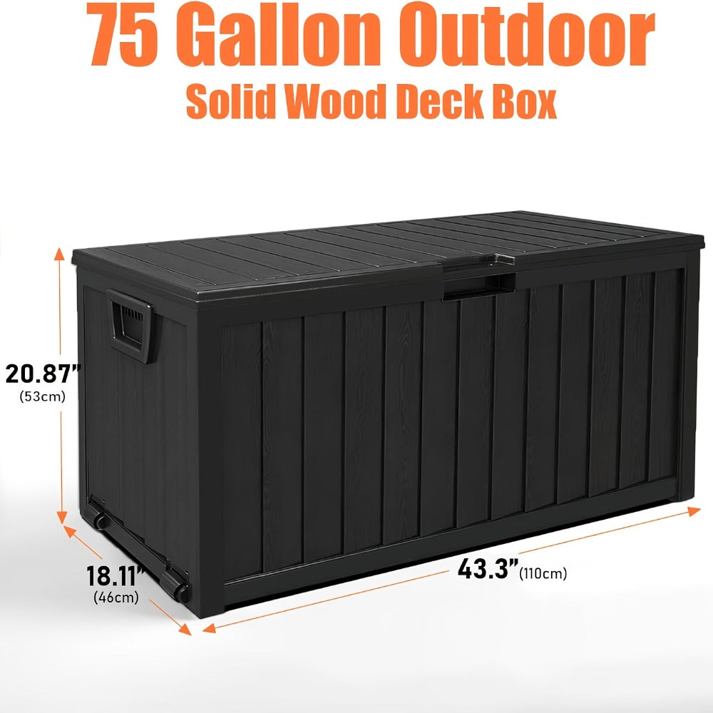 75 Gallon Outdoor Storage Box Waterproof Deck Box with Handles & Wheels ¨C Large Patio Storage Cabinet for Pool Accessories, Garden Tools & Outdoor Furniture | Easy Assembly Lockable Deck Storage Chest