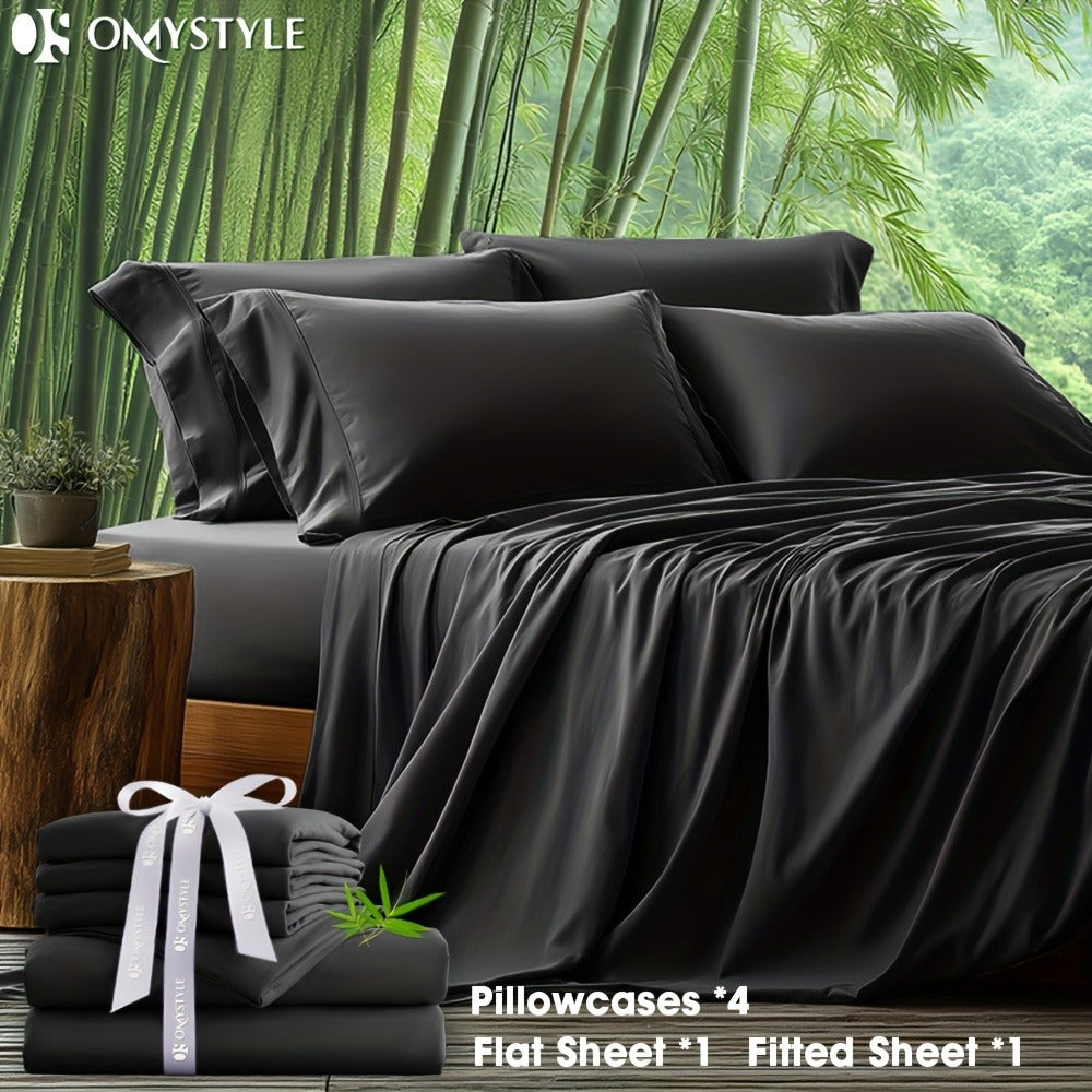 Bamboo Blend Bed Sheet Set 6pcs ¨C Flat Sheet, Fitted Sheet & 4 Pillowcases, Ultra Soft Lyocell Viscose Breathable Bedding for Hot Sleepers, Deep Pocket Twin Full Queen King, 11 Colors