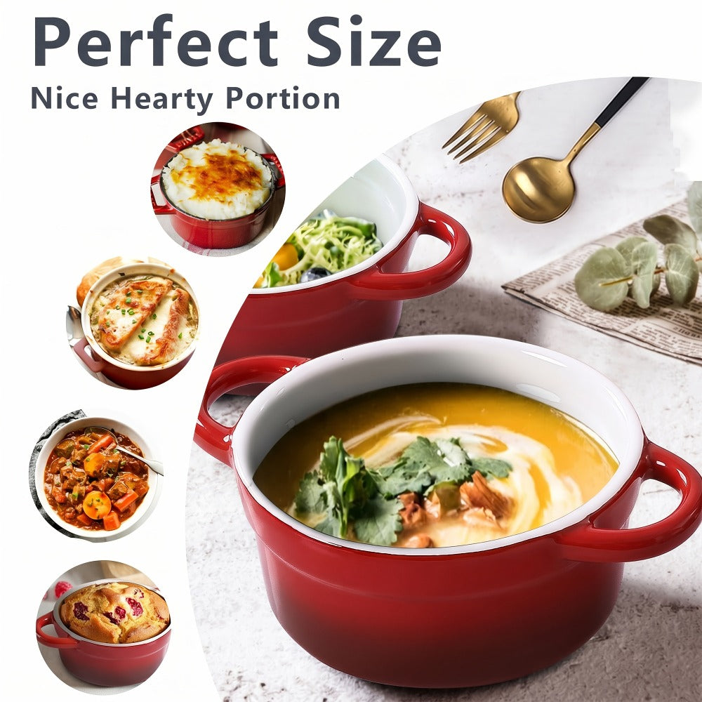 Mini Cocotte Ceramic Casserole Dishes Set of 4 with Lids and Handles - 12oz Oven Safe Baking Ramekins Microwave Dishwasher Safe Cookware