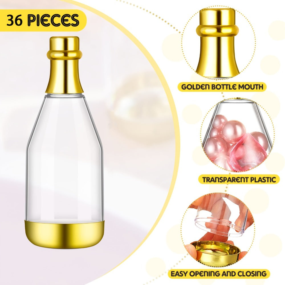 Mini Champagne Bottles Party Favors 36-Piece | DIY Candy Bottles Clear Golden Plastic Containers for Baby Shower Bridal Shower Wedding Birthday Gifts
