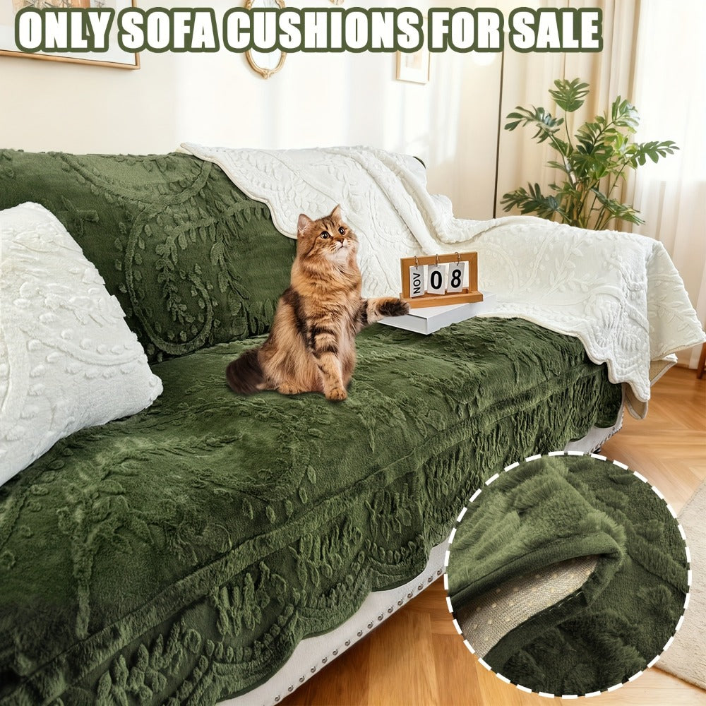 Faux Rabbit Fur Sofa Cover Thickened Quilted Plush Warm Non-Slip Machine Washable Pet Friendly Breathable Sofa Cushion for Living Room Bedroom Office - 2 3 Seater Large