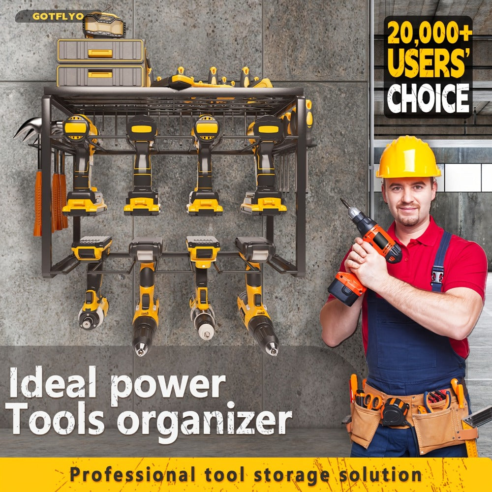 Wall Mounted Power Tool Organizer Rack ¨C Heavy Duty Metal Drill Holder with 2/3/4 Layer Floating Shelf | Garage Tool Storage for Cordless Drills, Screwdrivers & Power Tools | No Electricity Needed