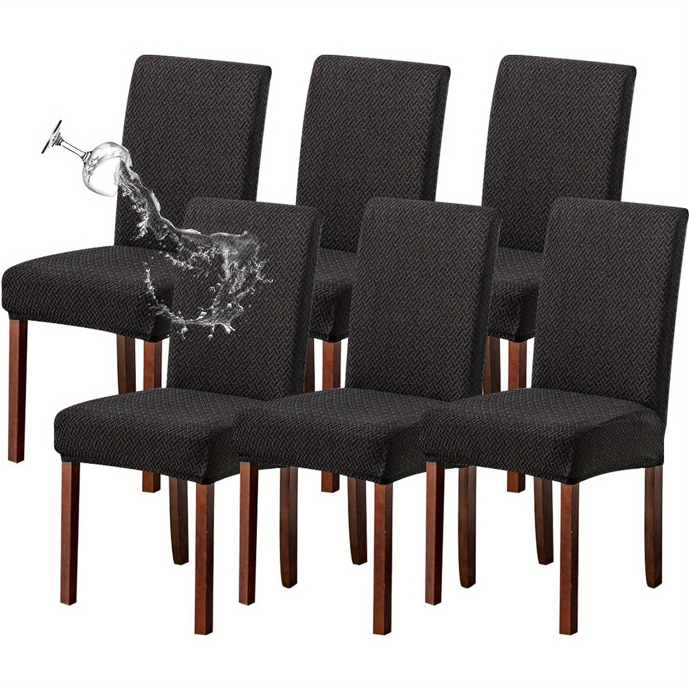Dining Chair Covers Set of 4 6 Waterproof Stretch Parson Chair Slipcovers - Polar Fleece Jacquard Elastic Band Fit Kitchen Dining Room Chair Protector, 7 Colors, Beige Black Khaki Burgundy Gray