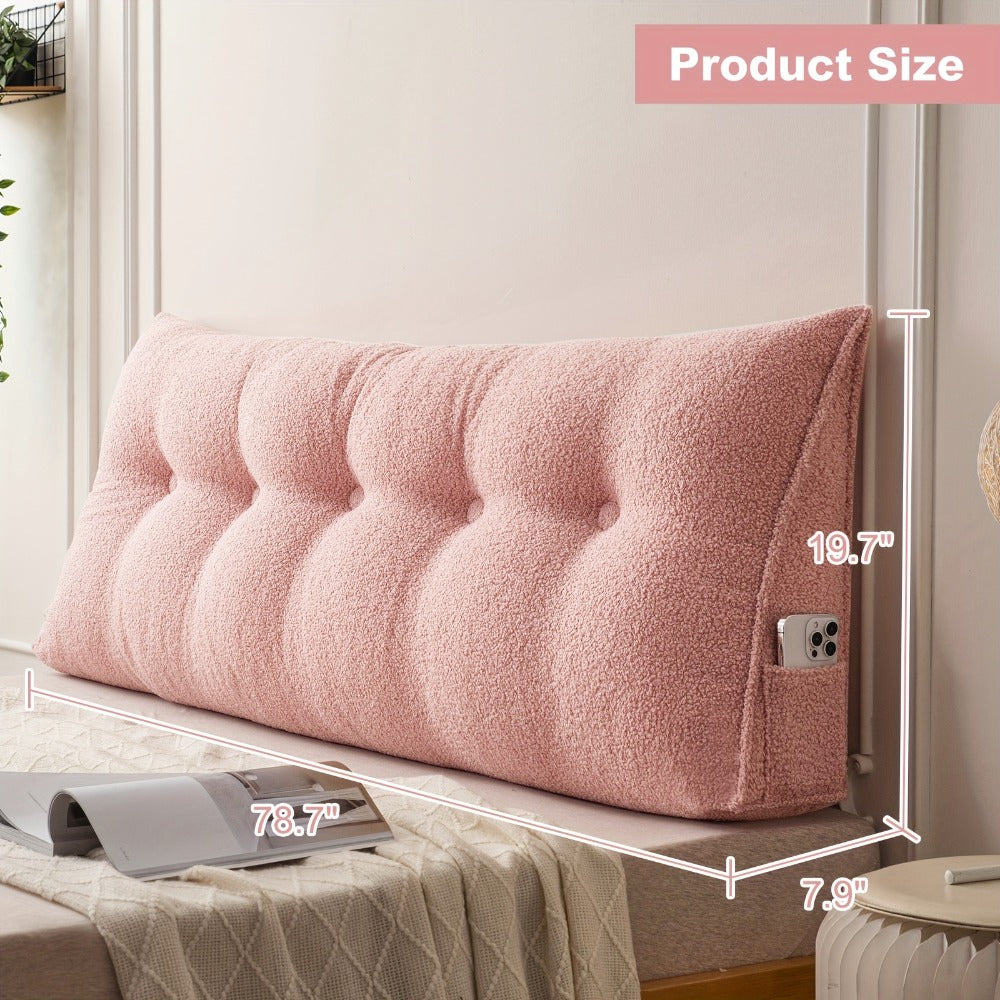 Bed Wedge Pillow Headboard Pillow with Side Pockets Removable Washable Cover Teddy Velvet Reading Pillow Twin Queen King
