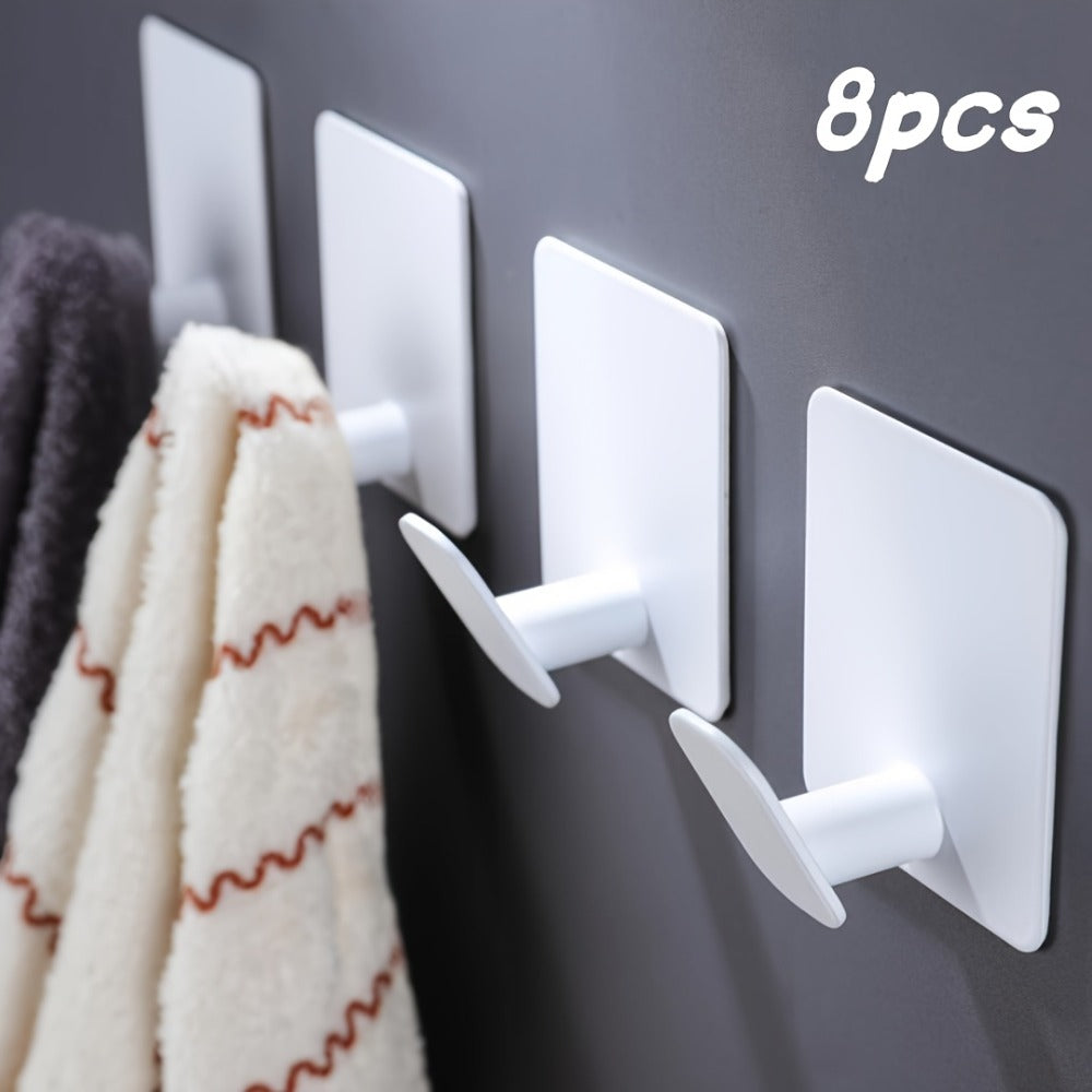 Adhesive Wall Hooks 8-Pack ¨C Stainless Steel No-Drill Towel Hook for Bathroom Kitchen Bedroom Coat Hat Key Holder