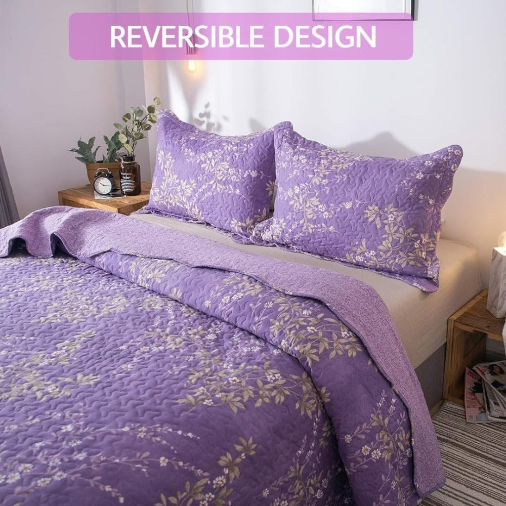 Floral Quilt Set Lightweight Bedspread Coverlet 2 or 3-Piece, All Season Hypoallergenic Breathable Paisley Patchwork Print Quilt for Bedroom Guest Room Dorm RV Cabin, Twin Queen King, Shabby Chic