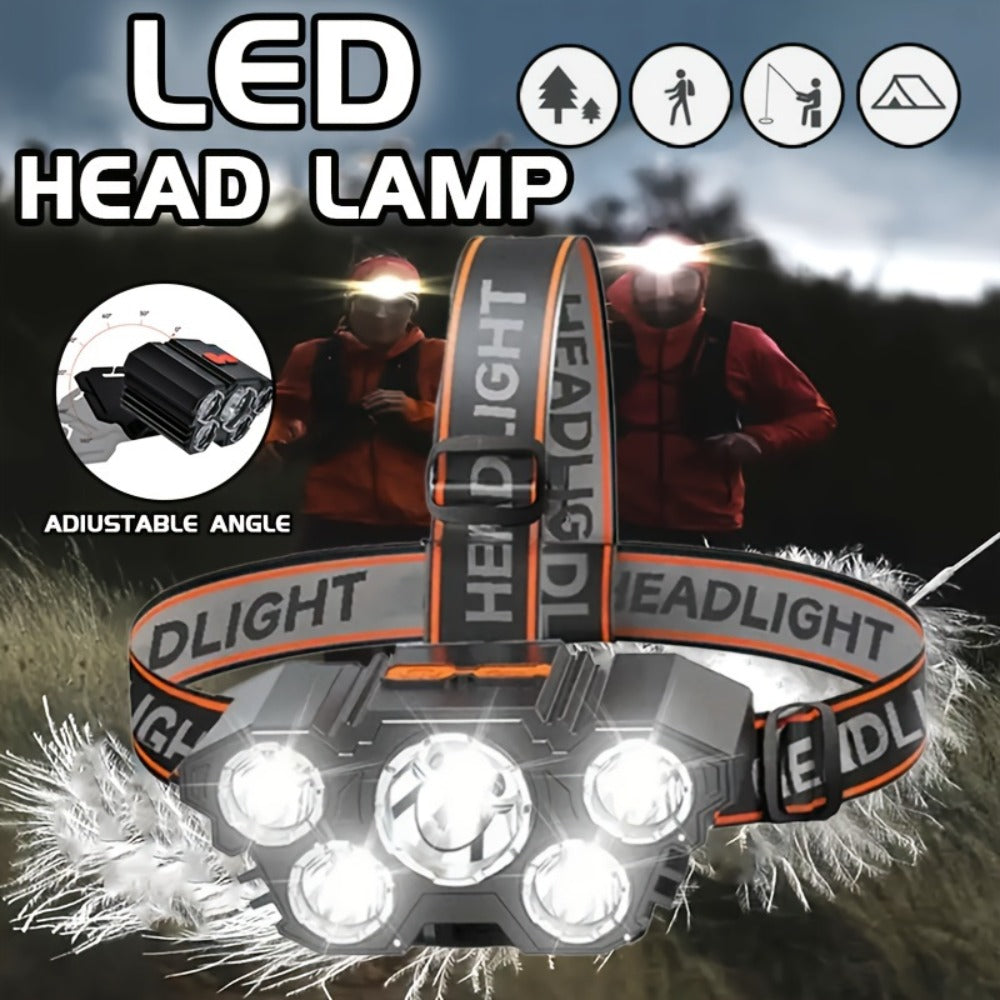 LED Headlamp 4pcs Set - Rechargeable Outdoor Headlamps with 4-Speed Dimming Adjustable Angle IP44 Waterproof Hands-Free Flashlight for Camping Hiking Fishing Mountain Climbing Emergency Use ABS