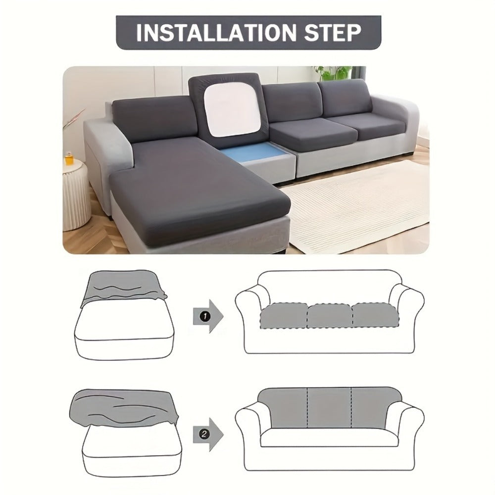 Jacquard Stretch Sofa Cover Set 6pcs Leaf Pattern High Elasticity Furniture Protective Cover with Elastic Band Easy Install Removable Washable Concubine Style Cushion Cover Home Decor Multiple Colors