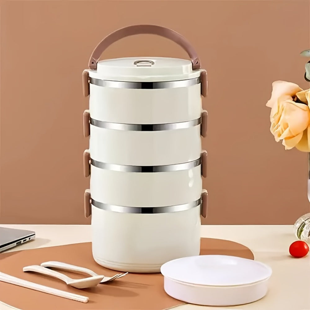 4 Layer Stainless Steel Lunch Box with Lid - Large Capacity Stackable Bento Box Set with Carry Bag and Cutlery for Camping Picnic School Office and Outdoor Adventures, Portable Reusable Food Storage Container