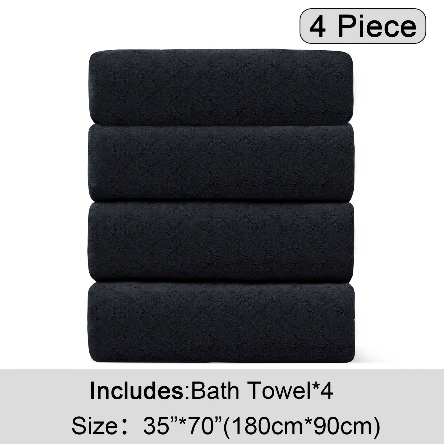 Oversized Bath Towel Set 4 Piece Diamond Pattern Microfiber - Ultra Soft Highly Absorbent Quick Dry | 10 Colors | Blue Green Black Gray Navy Orchid Brown Purple White Turquoise | Bathroom Hotel Gym Gift