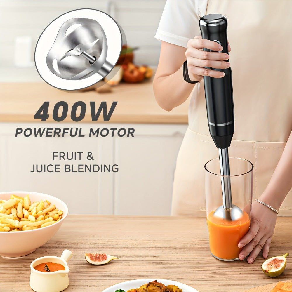 Immersion Blender 400W with Turbo Mode - Handheld Stick Blender with 304 Stainless Steel Blades, 2-Speed Electric Hand Blender, Detachable Shaft, Portable Immersion Mixer for Soups, Smoothies & Baby Food