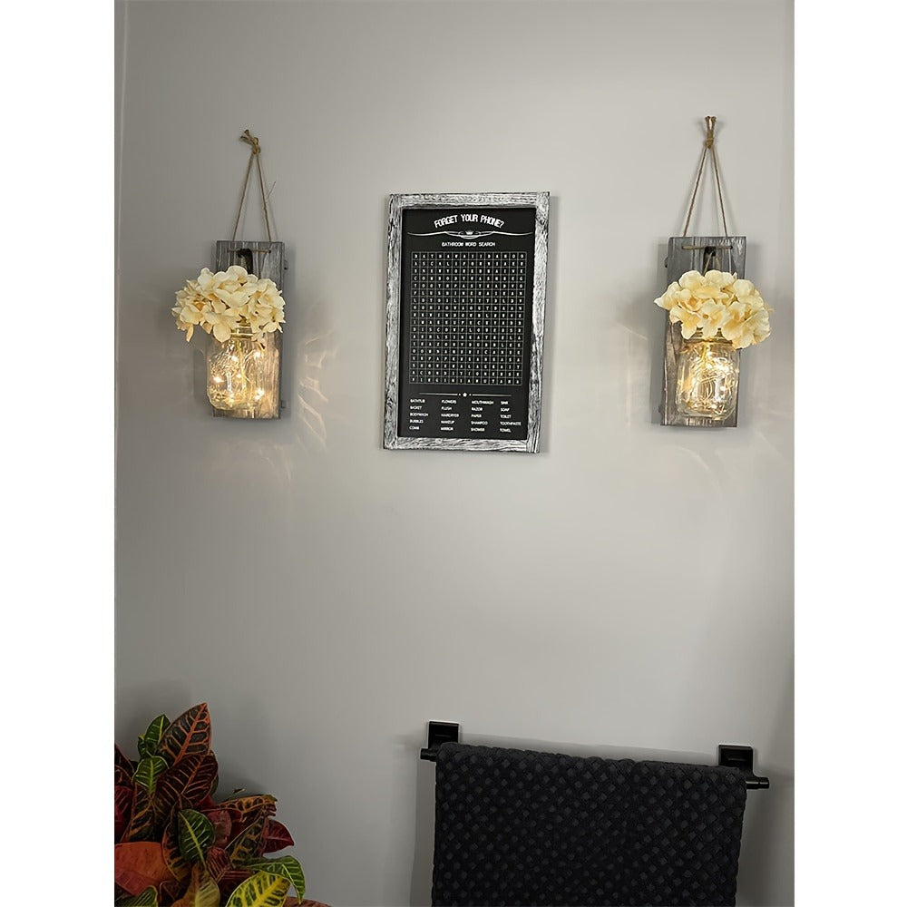 Mason Jar Wall Sconces Set of 2 - Rustic Farmhouse Wall Decor with Ivory Hydrangea Flowers, Warm White Light Fixture for Living Room Bedroom Kitchen Bathroom