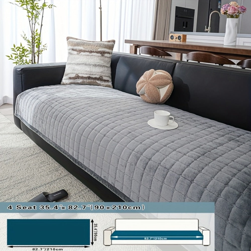 Sofa Cushion Cover Flannel Non-Slip Bohemian Style Soft Plush Couch Cover - Machine Washable Solid Color Slipcover for 2/3/4-Seater Sofa Living Room Bedroom Office, Coffee Gray White, Easy Care
