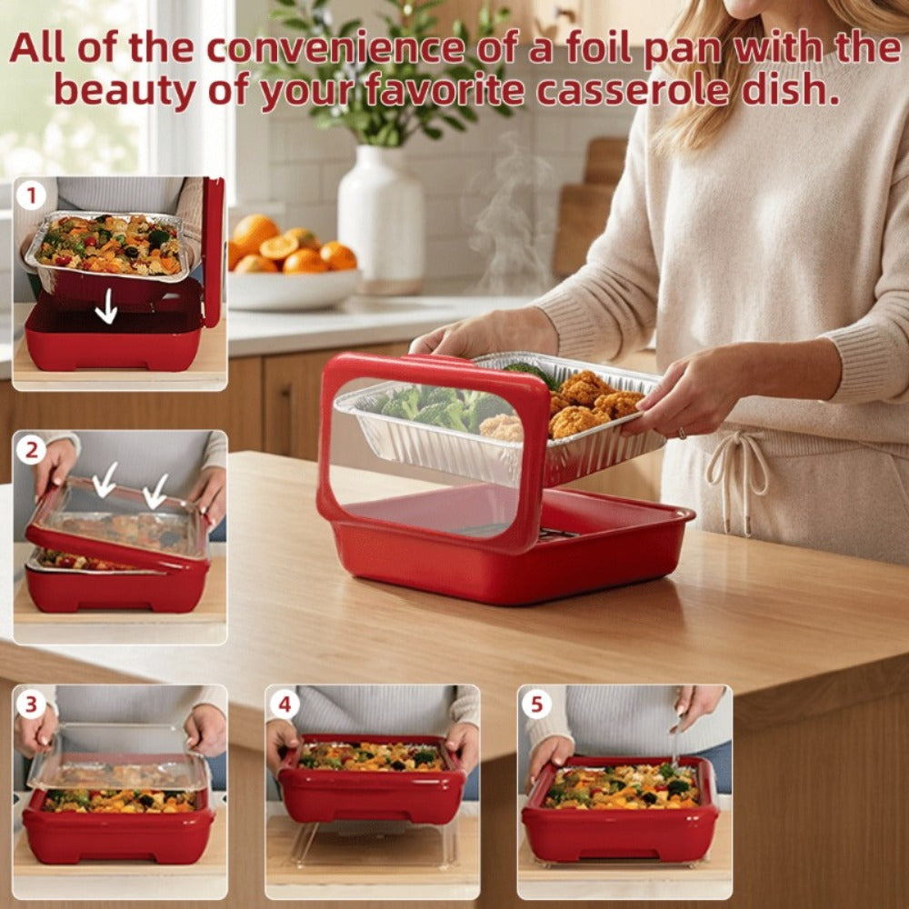 Aluminum Foil Insulated Food Tray Set 2-in-1 Reusable Stand with 2 Disposable Foil Trays for Potluck Picnic BBQ Party Outdoor Gatherings Thanksgiving Christmas - 1 Tray + 2 Foil Trays