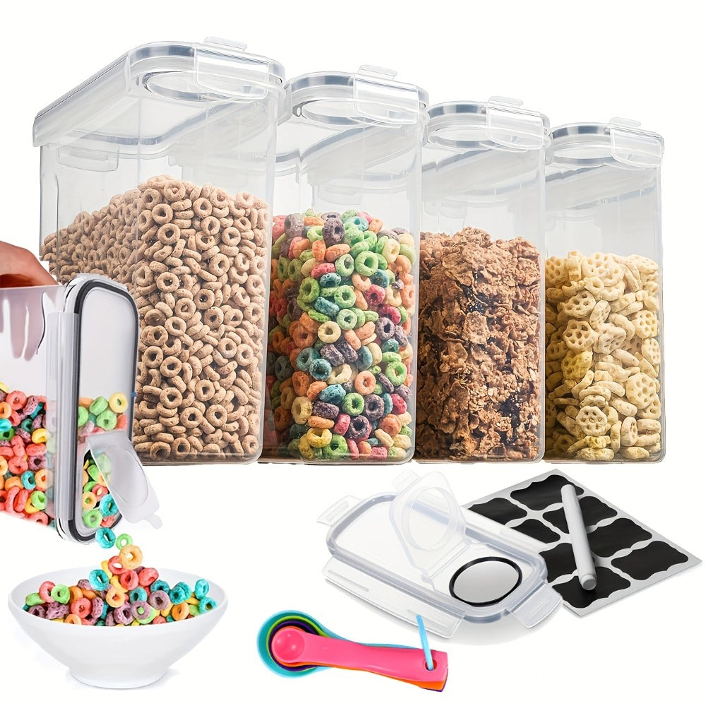 Airtight Food Storage Containers 4pcs 1.06gal Extra Large - BPA-Free Plastic Cereal Containers with Clip Lid for Pantry Organization Bulk Dry Food Sugar Kitchen