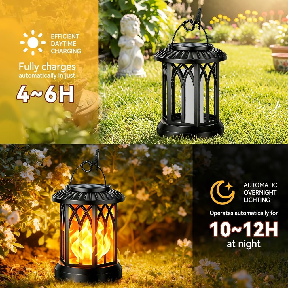 Solar Lantern Outdoor Hanging Lights Flickering Flame IPX5 Waterproof Auto On/Off 12Hrs Garden Yard Patio Decor Classic Black Antiqued Bronze 2 or 4 Pack