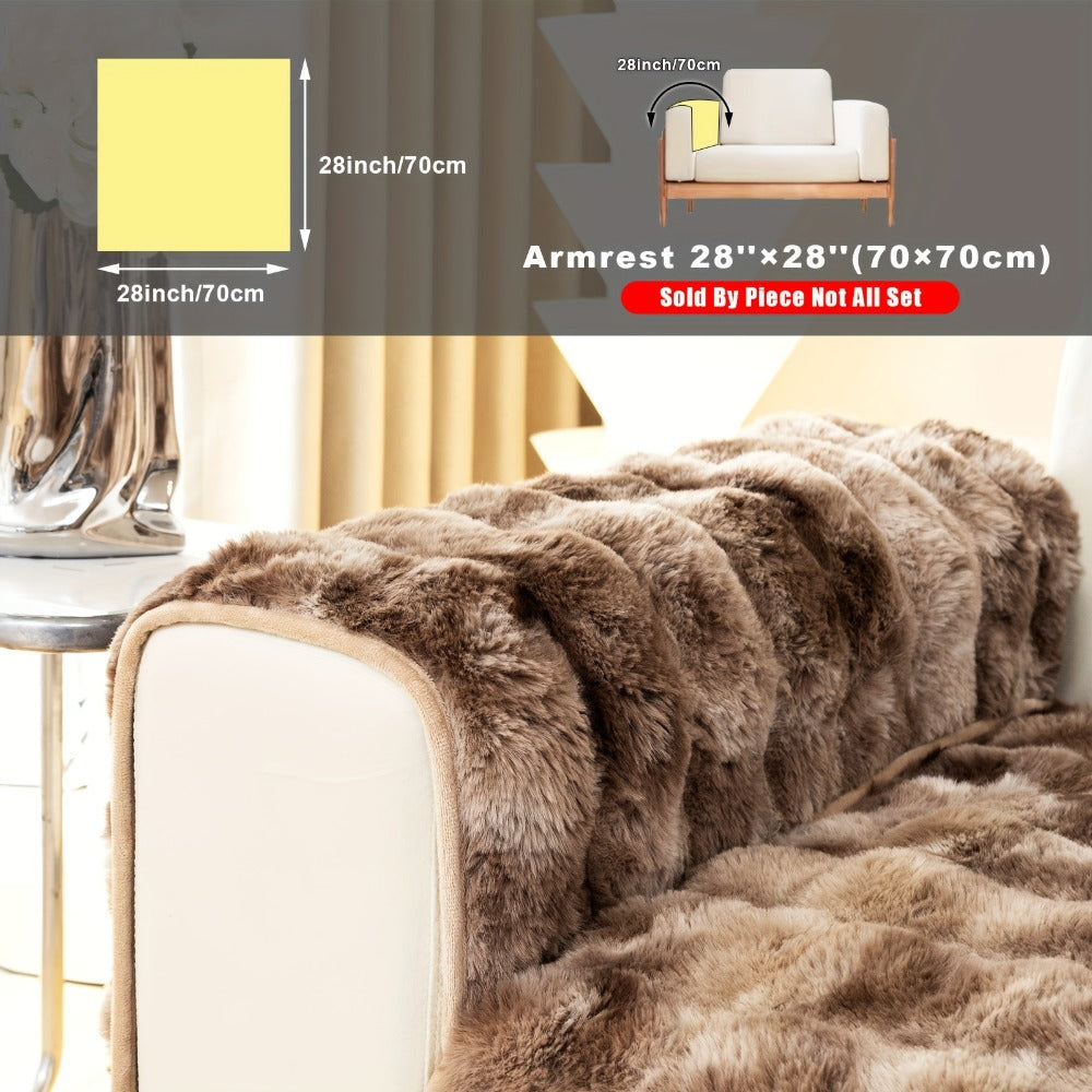 Plush Sofa Cover Faux Lamb Thick Fluffy Couch Slipcover Pet Friendly Machine Washable Gradient Color Polyester Furniture Protector for Armchair Single Double Triple Sofa Living Room Home Decor